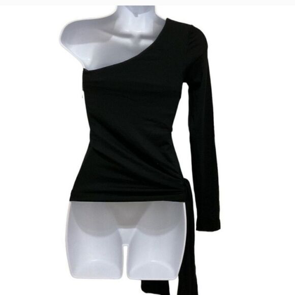 Susana Monaco Cleo Black Top One Shoulder Tie Top size XS NWT - Picture 4 of 4